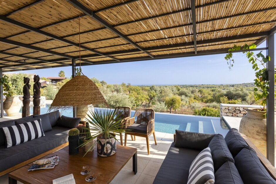 furnished veranda sofa outdoor swimming pool sea view
